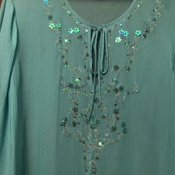NWOT Karen Kane Light Teal Beaded Blouse-2X - Picture 2 of 5